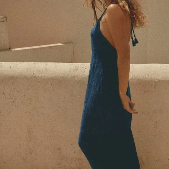 ZARA NWT BEADED LINEN BLEND DRESS M
